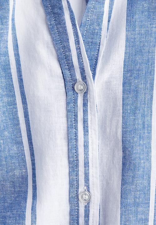 H&M - Linen-blend shirt dress - white/blue striped 