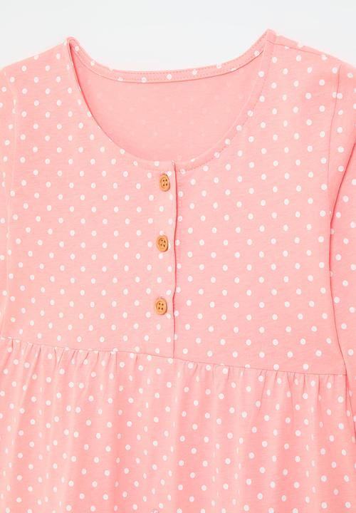 Pop Candy - Bunny graphic polka dot dress - salmon pink