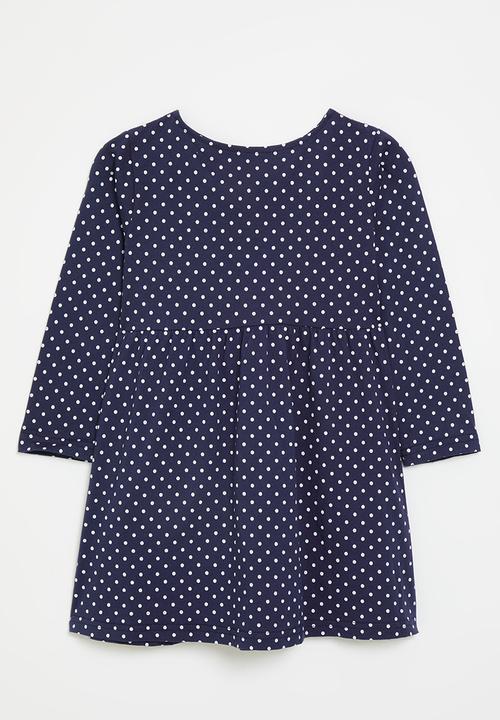 Pop Candy - Butterfly embroidered graphic polka dot dress - navy