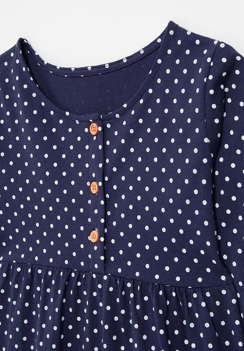 Pop Candy - Butterfly embroidered graphic polka dot dress - navy
