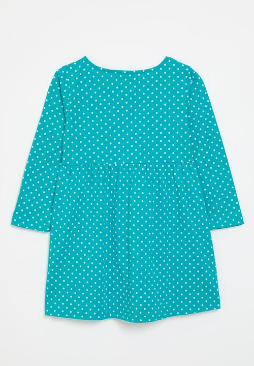 Pop Candy - Bird embroidered graphic polka dot dress - aqua 