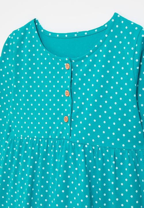 Pop Candy - Bird embroidered graphic polka dot dress - aqua 