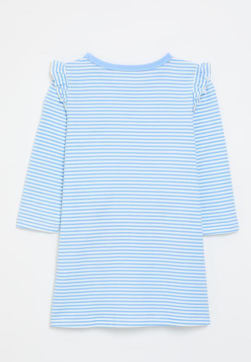Pop Candy - Blue stripe dress with apple applique - multi