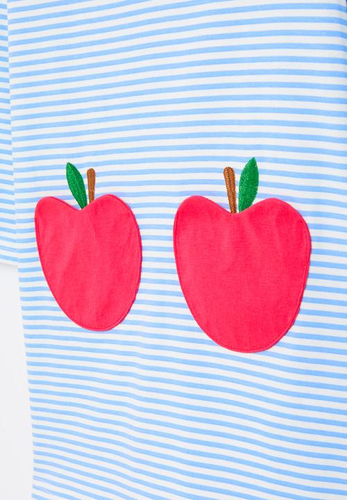 Pop Candy - Blue stripe dress with apple applique - multi