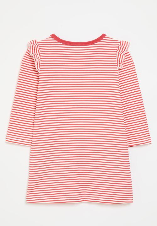 Pop Candy - Red stripe dress with puppy applique - multi