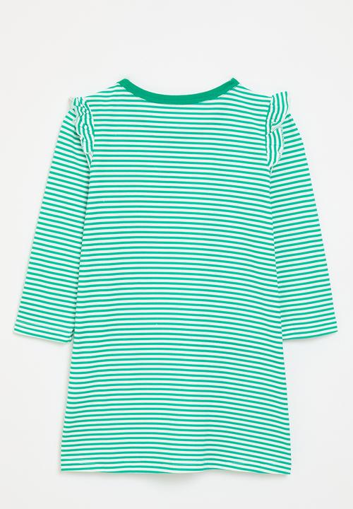 Pop Candy - Green stripe dress with flower applique - multi