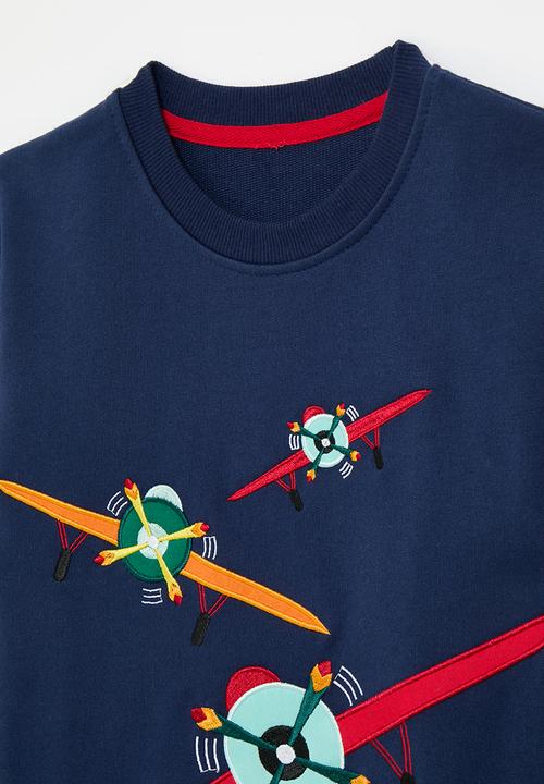 Pop Candy - Embroidered plane graphic sweater - oxford blue