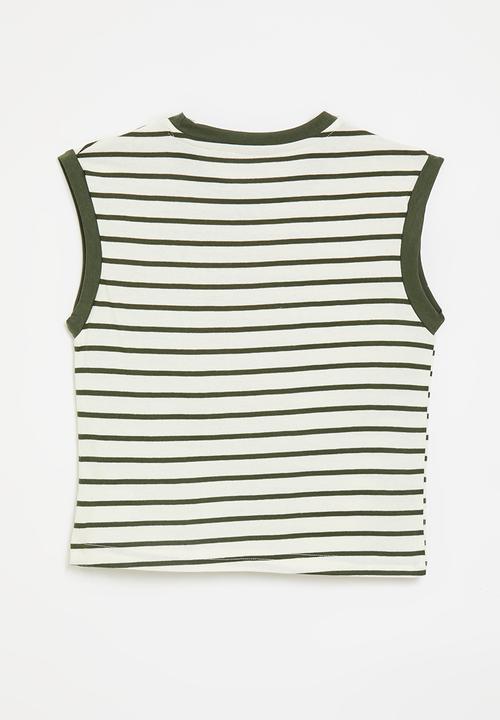 Pop Candy - Striped vest with placement print - white/green stripes/robot multi
