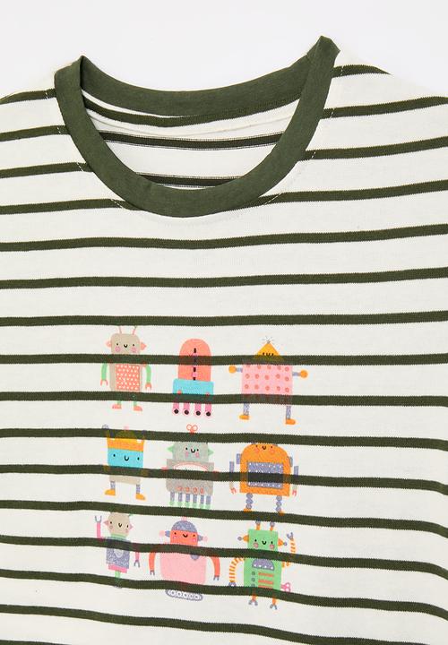 Pop Candy - Striped vest with placement print - white/green stripes/robot multi