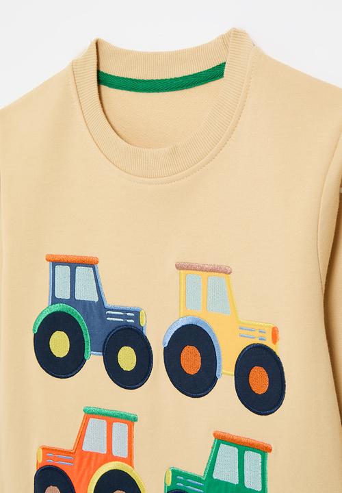 Pop Candy - Embroidered tractor crew neck sweater - light brown