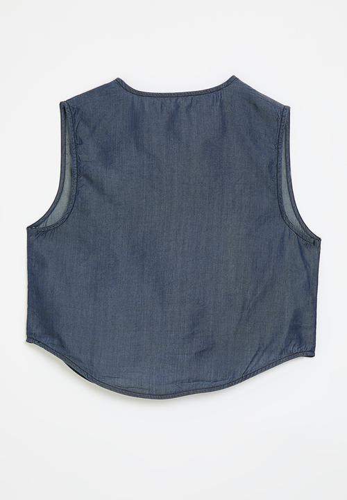 Pop Candy - Denim waistcoat with button knots - blue