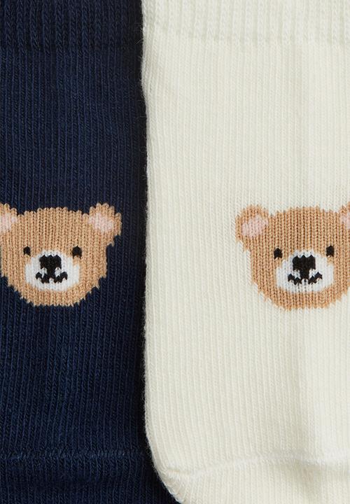 H&M - 4 pack shaftless socks - navy blue teddy bear