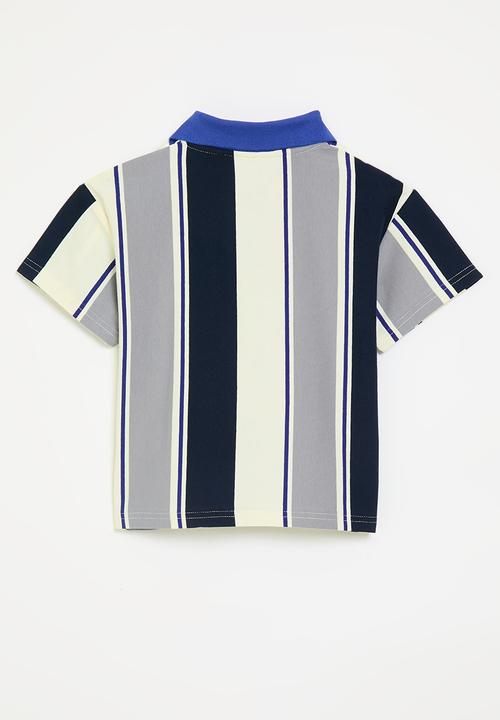 Pop Candy - Striped golfer tee with applique sun badge - multi