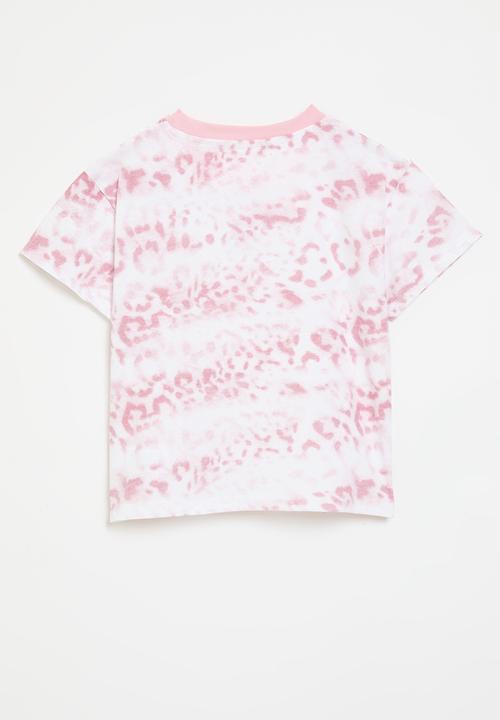 Pop Candy - Animal print slogan tee - pink/white