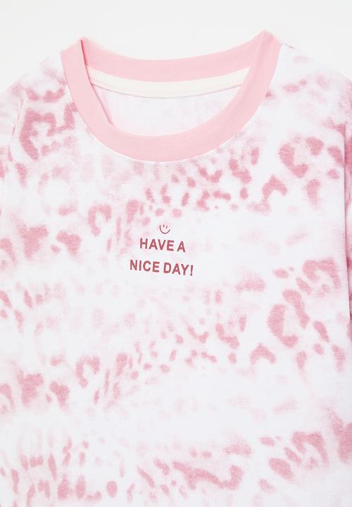 Pop Candy - Animal print slogan tee - pink/white