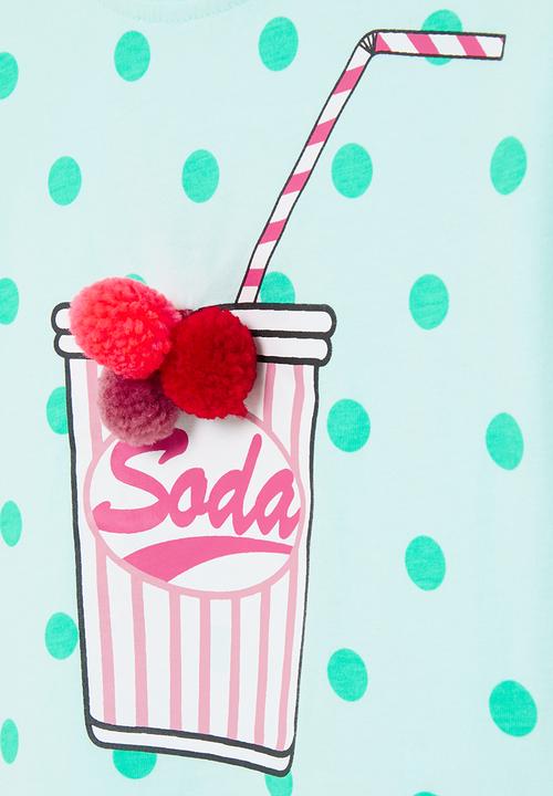 Pop Candy - Soda cup placement print tee - aquamarine/multi