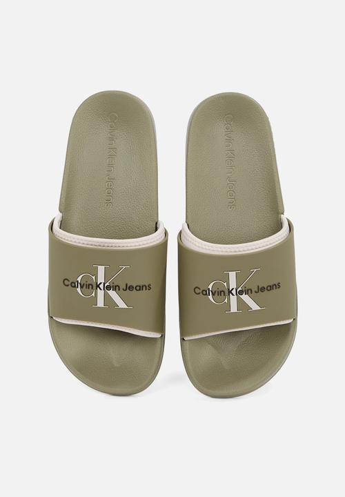 Calvin Klein - SLIDE RUBBER NEOPRENE MONOLOGO- Mermaid/Eggshell