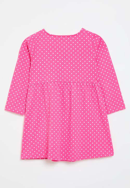 Pop Candy - Fairy embroidered graphic polka dot dress - shocking pink