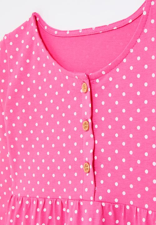 Pop Candy - Fairy embroidered graphic polka dot dress - shocking pink