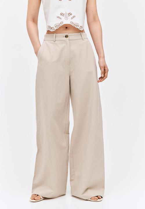 H&M - Wide linen-blend trousers - light beige 