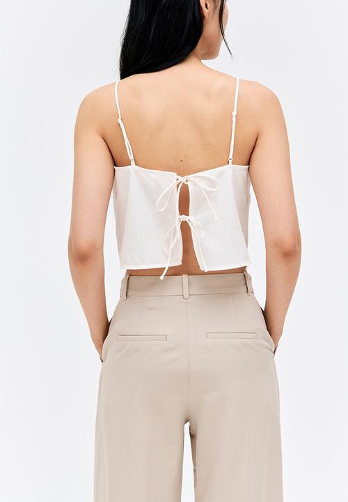 H&M - Wide linen-blend trousers - light beige 