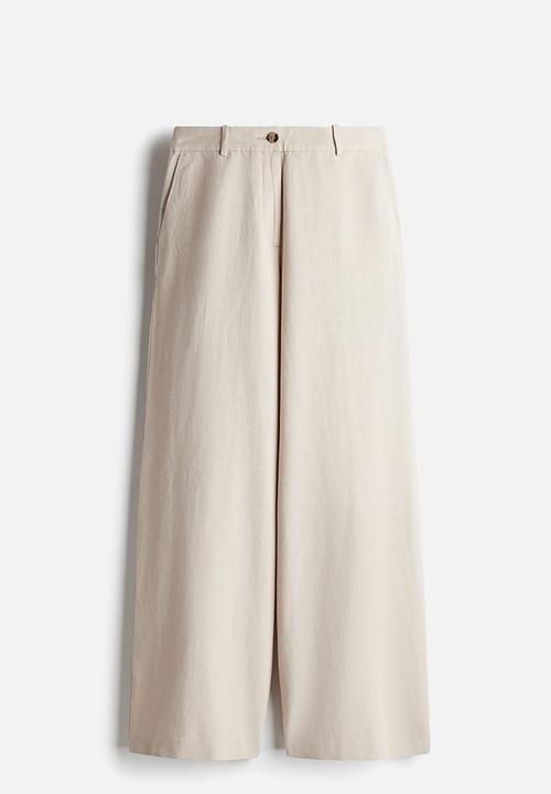 H&M - Wide linen-blend trousers - light beige 