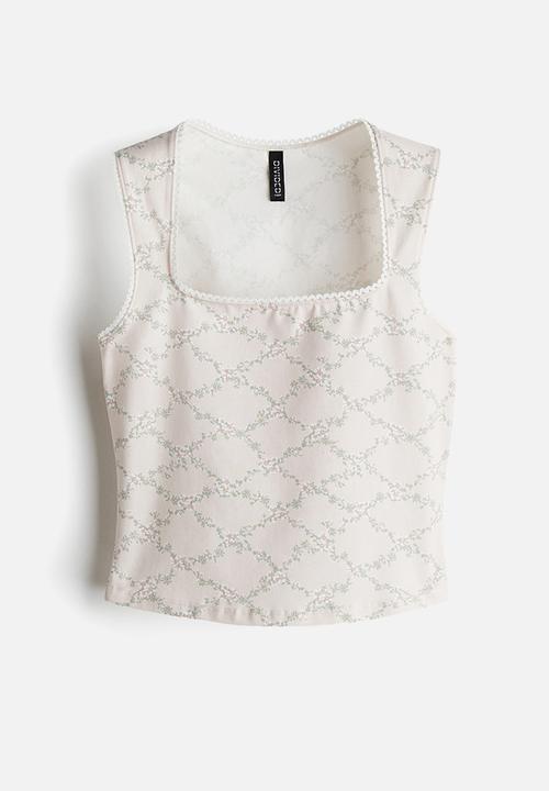 H&M - Picot-trimmed vest top - dusty pink/floral 