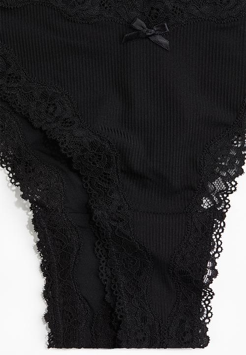 H&M - 3-pack microfibre and lace brazilian briefs - black
