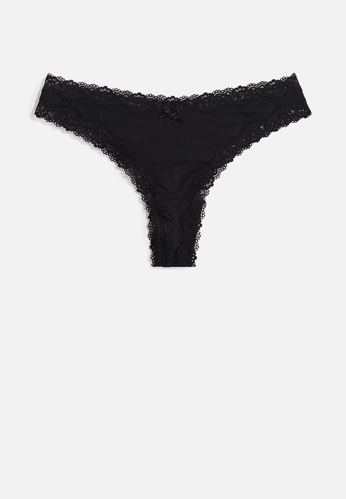 H&M - 3-pack microfibre and lace brazilian briefs - black