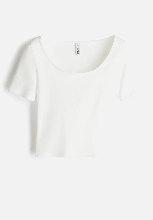 H&M - Cropped scoop-neck T-shirt - cream 
