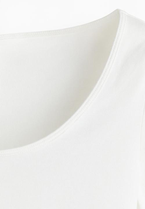 H&M - Cropped scoop-neck T-shirt - cream 