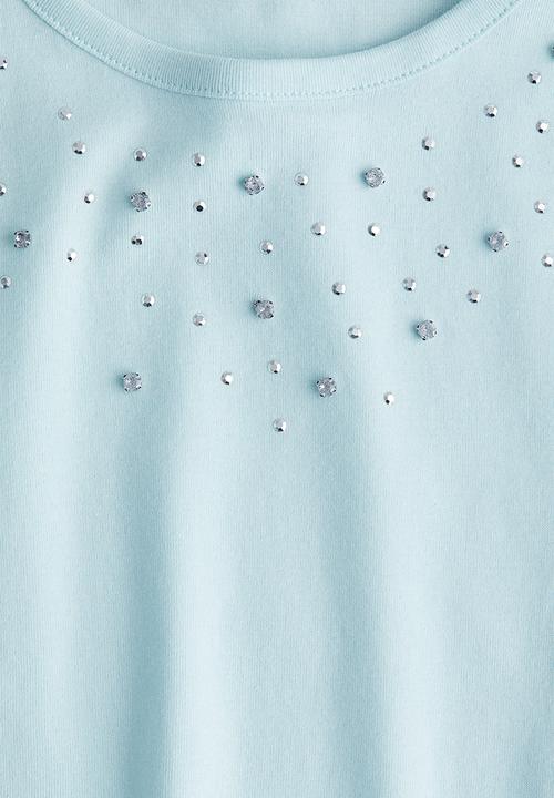 H&M - Embellished cotton top - turquoise