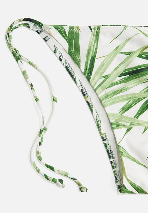 H&M - Tie tanga bikini bottoms - white & green patterned