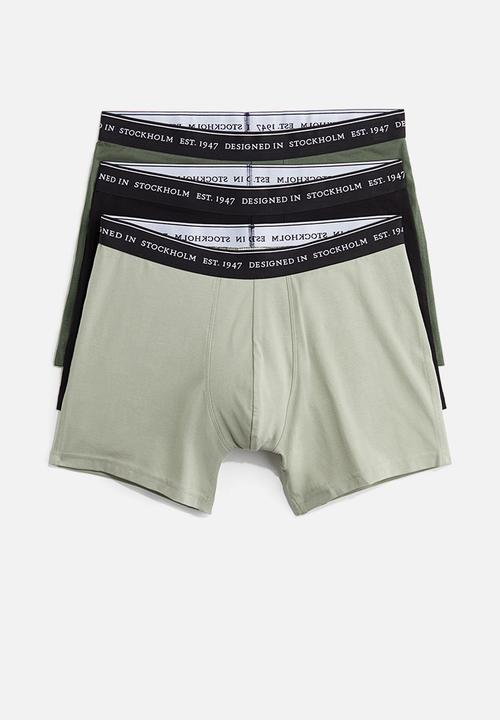 H&M - 3 pack coolmax® mid trunks - sage green & khaki green