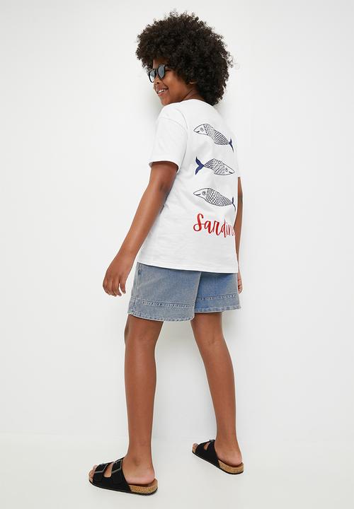 Pop Candy - Placement & graphic print tee - white/navy/red/sardines