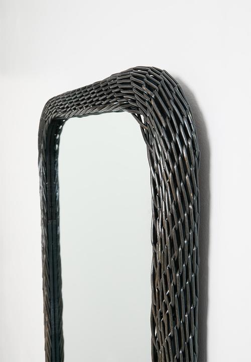 Sixth Floor - Rattan Woven Leaning Mirror Black 