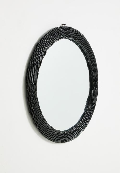 Sixth Floor - Rattan Woven Round Mirror Black - 60cm