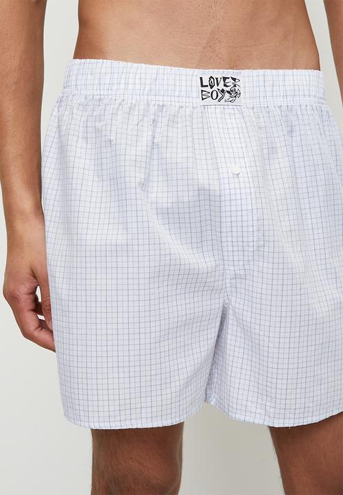 Cotton On - Mens Boxer Short - White/Soft Blue/Classic Grid