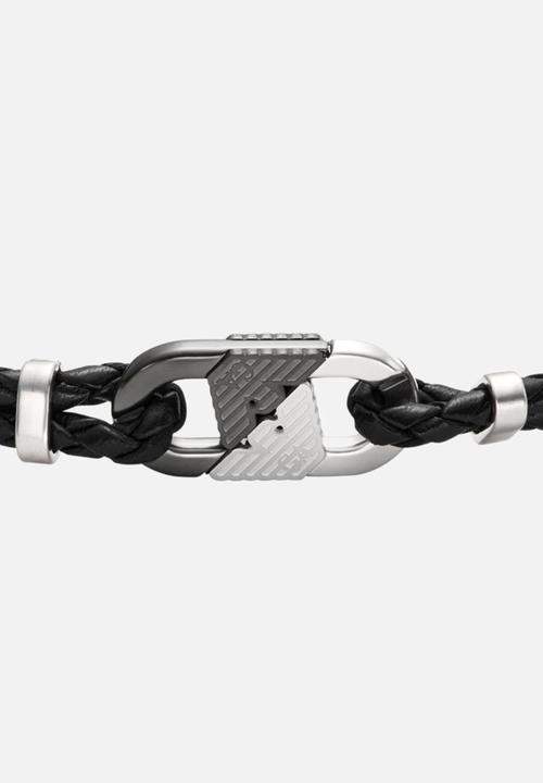 Emporio Armani - Two-Tone Leather Id Bracelet - Black