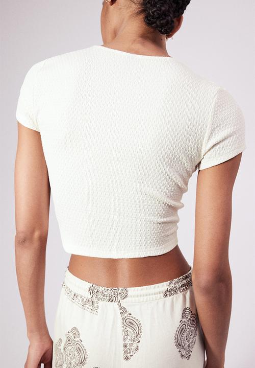 H&M - Bead-detail ruched top - cream