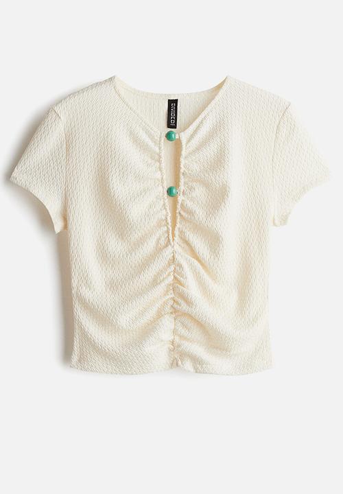 H&M - Bead-detail ruched top - cream