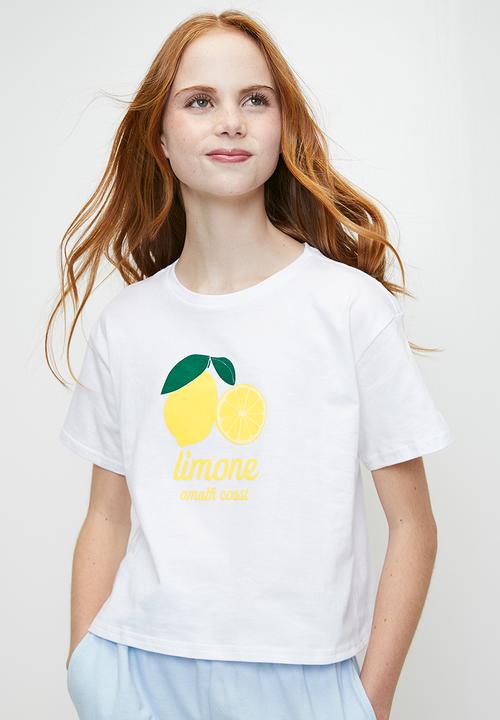 Pop Candy - Limone amalfi coast placement print tee & shorts - white/blue