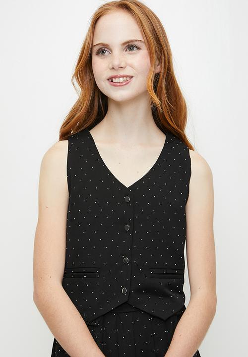 Pop Candy - Pointed vest with pleated skirt - black/pin dots