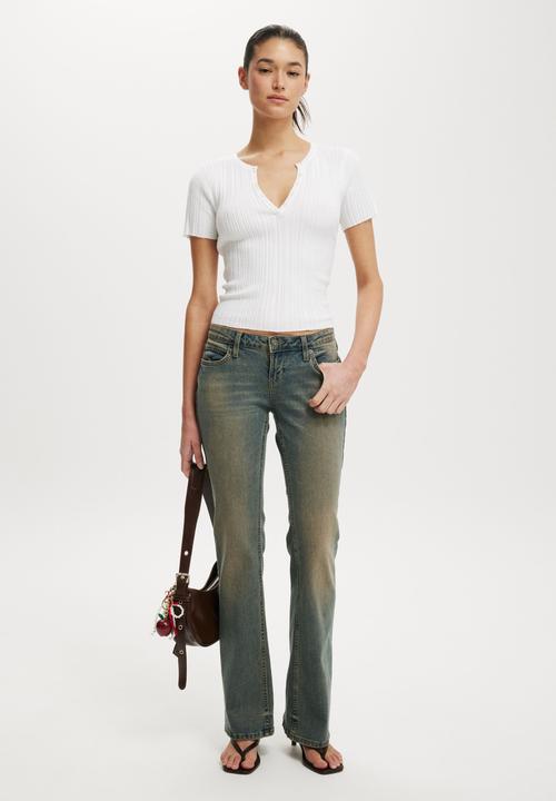 Cotton On - Verigated Rib Knit Shortsleeve Henley - White