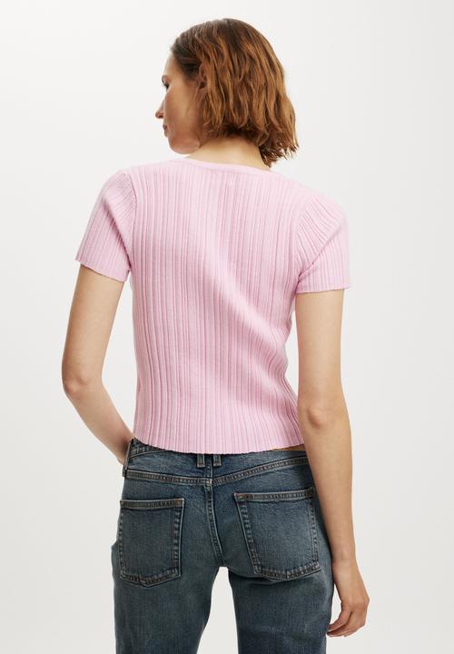 Cotton On - Verigated Rib Knit Shortsleeve Henley - Lavendula