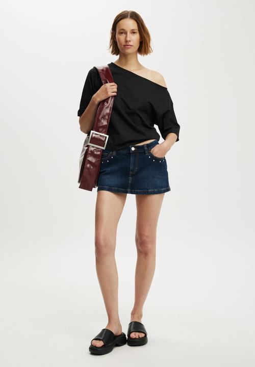 Cotton On - Micro low denim skirt - studded sapphire blue