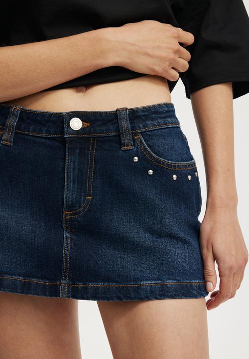 Cotton On - Micro low denim skirt - studded sapphire blue