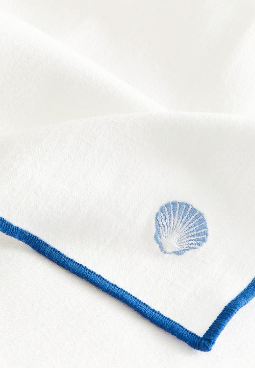 H&M - 4-Pack embroidered napkins - white/blue