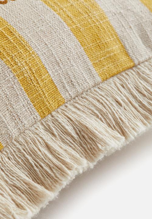 H&M - Fringed linen-blend cushion cover - yellow & le soleil