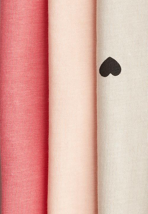 H&M - 3-Pack cotton leggings - coral red/hearts
